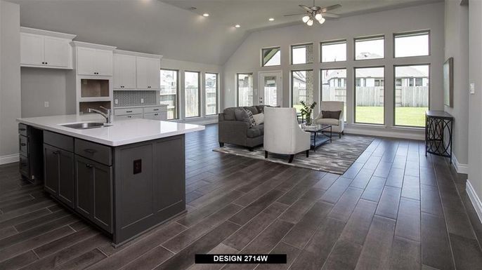 Interior, Kitchen, Living room, Recessed Lighting, Wood Texture Flooring
