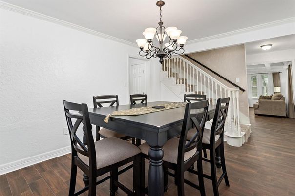 Chandelier, Dining room, Interior, Wood Texture Flooring