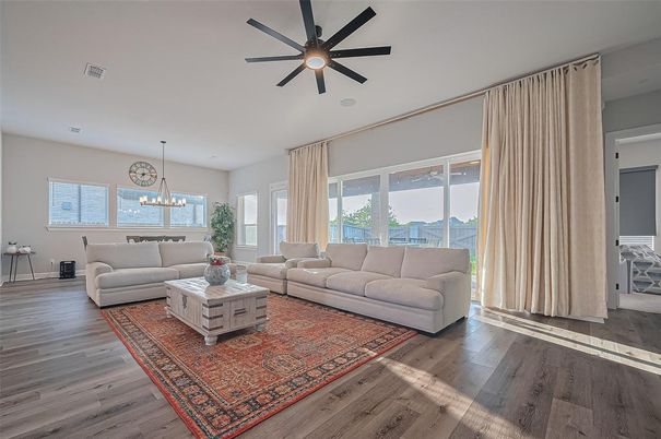 Interior, Living room, Pendant Lights, Wood Texture Flooring