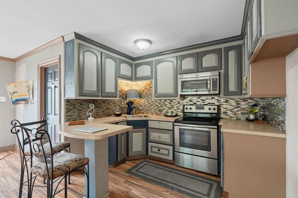 Interior, Kitchen, Stainless Steel Appliances, Wood Texture Flooring