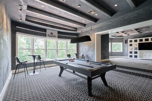 Billiard Table, Game Room, Interior, Recessed Lighting, Wooden Beams