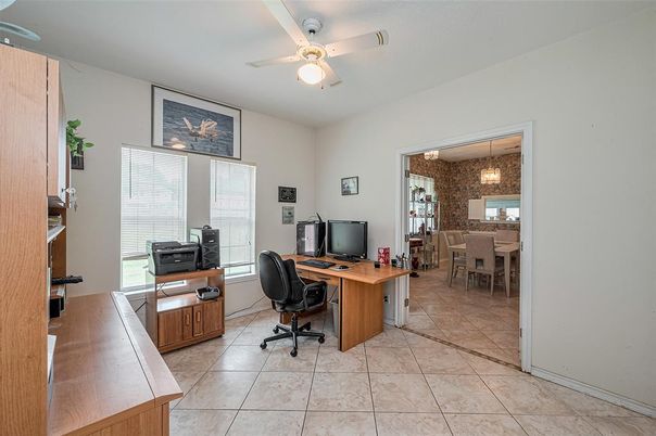 Home Office, Interior, Pendant Lights, Stone Walls