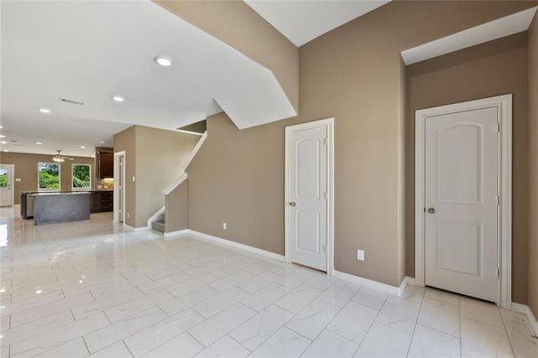 Empty room, Interior, Kitchen, Marble, Pendant Lights, Recessed Lighting