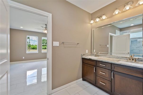 Bathroom, Dual Sink Vanities, Interior, Marble, Recessed Lighting