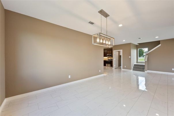 Chandelier, Empty room, Interior, Kitchen, Marble, Pendant Lights, Recessed Lighting