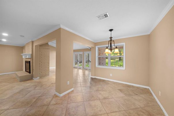 Empty room, Fireplace, Interior, Pendant Lights, Recessed Lighting