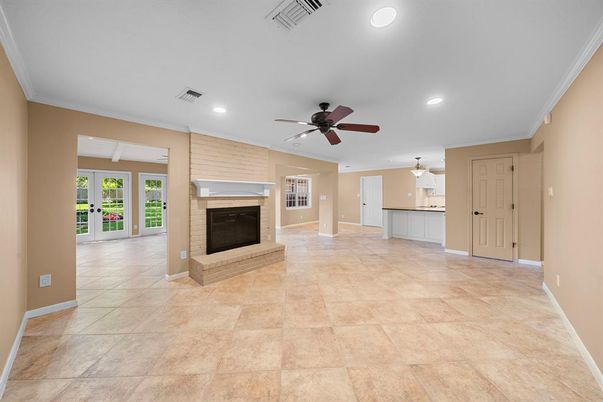 Empty room, Fireplace, Interior, Recessed Lighting