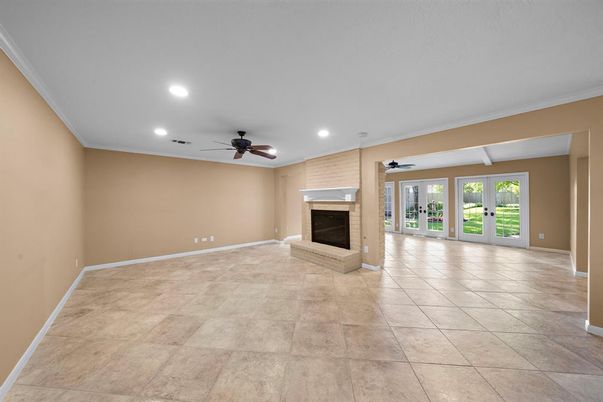 Empty room, Fireplace, Interior, Recessed Lighting