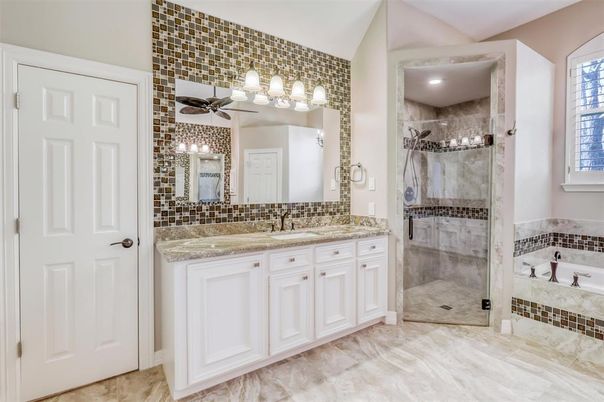 Bathroom, Glass Shower, Interior, Recessed Lighting