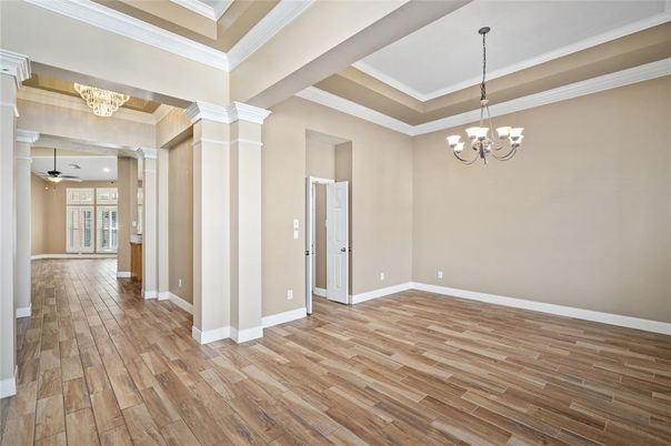Chandelier, Empty room, Interior, Wood Texture Flooring