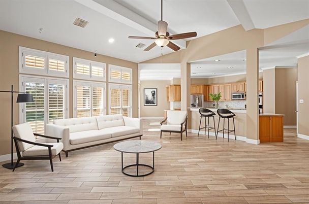Interior, Kitchen, Living room, Recessed Lighting, Stainless Steel Appliances, Wood Texture Flooring