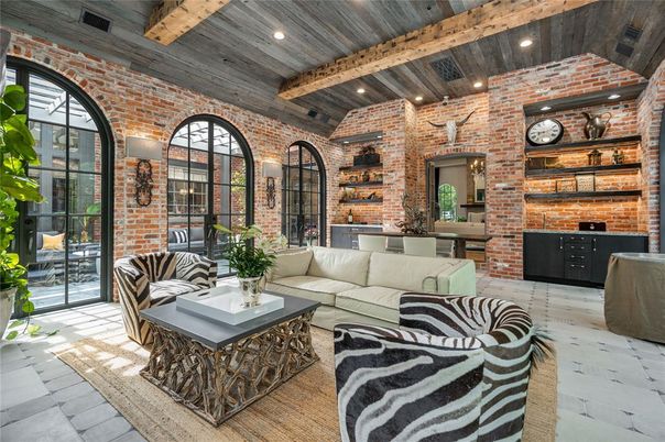 Interior, Living room, Recessed Lighting, Stone Walls, Wooden Beams, Wooden Ceilings