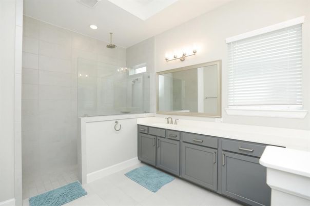 Bathroom, Dual Sink Vanities, Glass Shower, Interior, Recessed Lighting