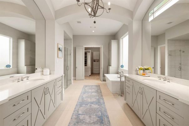 Bathroom, Dual Sink Vanities, Free Standing Baths, Glass Shower, Interior, Recessed Lighting