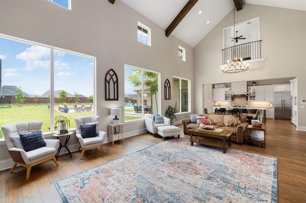 Interior, Kitchen, Living room, Pendant Lights, Recessed Lighting, Stainless Steel Appliances, Wooden Beams, Wood Texture Flooring
