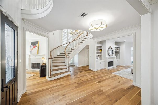 Fireplace, Interior, Recessed Lighting, Wood Texture Flooring