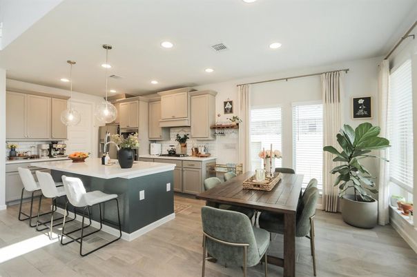Interior, Kitchen, Pendant Lights, Recessed Lighting, Wood Texture Flooring