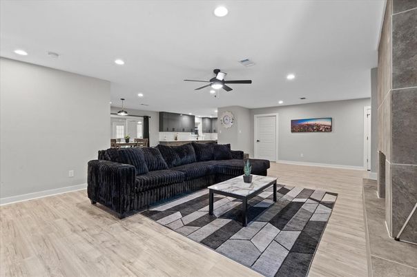 Interior, Living room, Recessed Lighting, Wood Texture Flooring