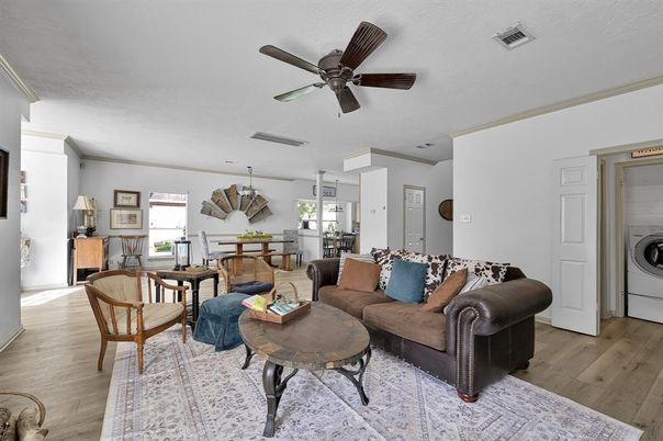 Dining room, Interior, Living room, Washer, Wood Texture Flooring