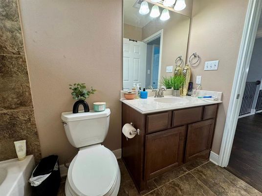 Bathroom, Dual Sink Vanities, Interior, Wood Texture Flooring