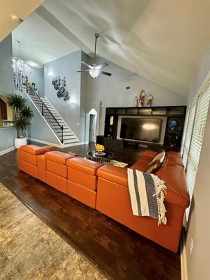 Chandelier, Interior, Living room, Wood Texture Flooring
