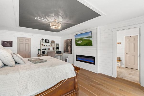 Bedroom, Fireplace, Interior, Wood Texture Flooring