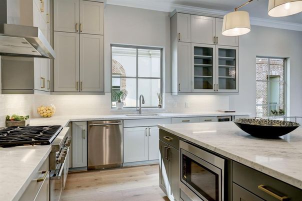 Interior, Kitchen, Pendant Lights, Stainless Steel Appliances, Wood Texture Flooring