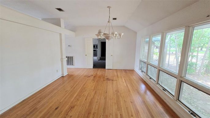 Chandelier, Empty room, Interior, Wood Texture Flooring