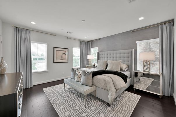 Bedroom, Interior, Recessed Lighting, Wood Texture Flooring