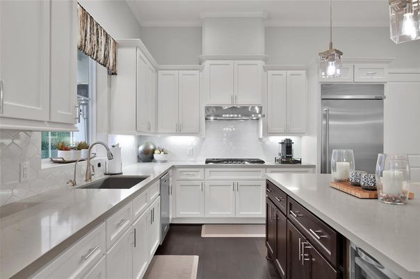 Interior, Kitchen, Pendant Lights, Stainless Steel Appliances, Wood Texture Flooring