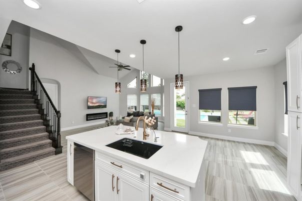 Interior, Kitchen, Pendant Lights, Recessed Lighting, Wood Texture Flooring