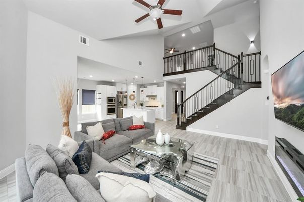 Interior, Kitchen, Living room, Pendant Lights, Recessed Lighting, Stainless Steel Appliances, Wood Texture Flooring