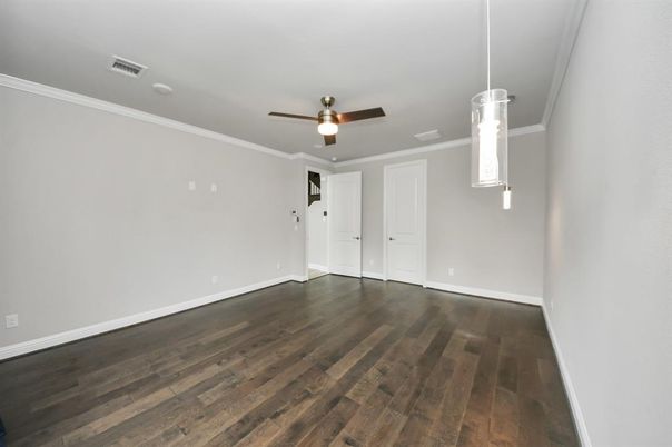 Empty room, Interior, Pendant Lights, Wood Texture Flooring