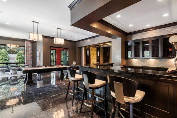 Billiard Table, Game Room, Interior, Marble, Pendant Lights, Recessed Lighting