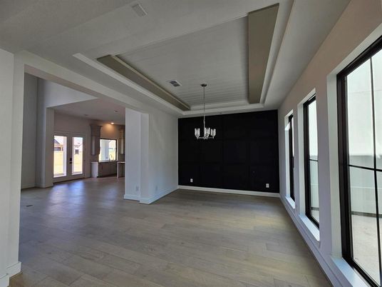 Empty room, Interior, Pendant Lights, Wood Texture Flooring
