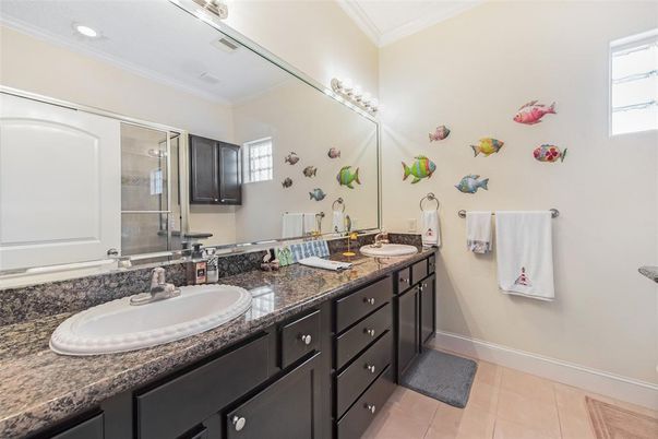 Bathroom, Dual Sink Vanities, Glass Shower, Interior, Recessed Lighting