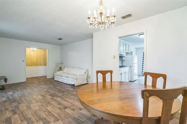 Chandelier, Dining room, Interior, Kitchen, Wood Texture Flooring