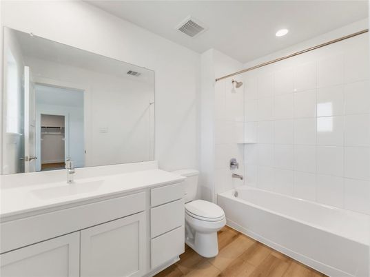 Bathroom, Interior, Recessed Lighting, Wood Texture Flooring