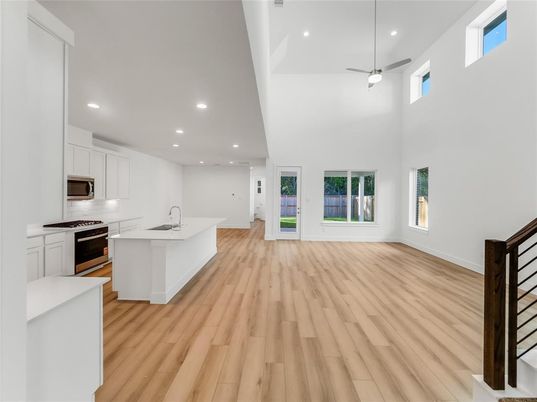 Interior, Kitchen, Pendant Lights, Recessed Lighting, Wood Texture Flooring