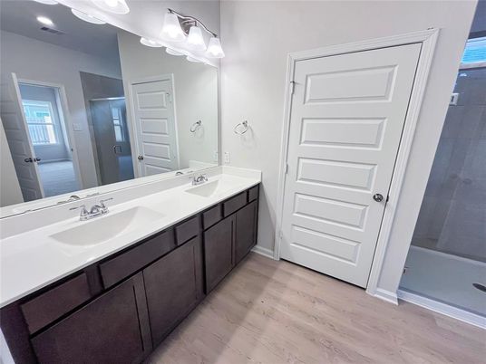 Bathroom, Dual Sink Vanities, Interior, Wood Texture Flooring