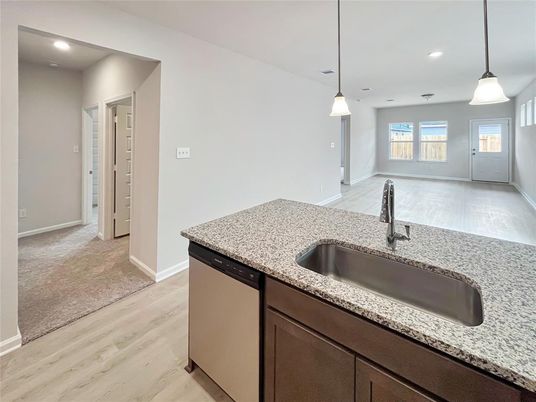 Interior, Kitchen, Pendant Lights, Recessed Lighting, Wood Texture Flooring