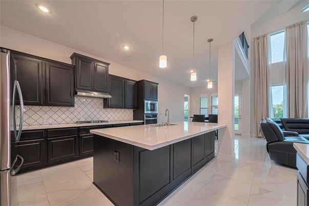 Interior, Kitchen, Marble, Pendant Lights, Recessed Lighting