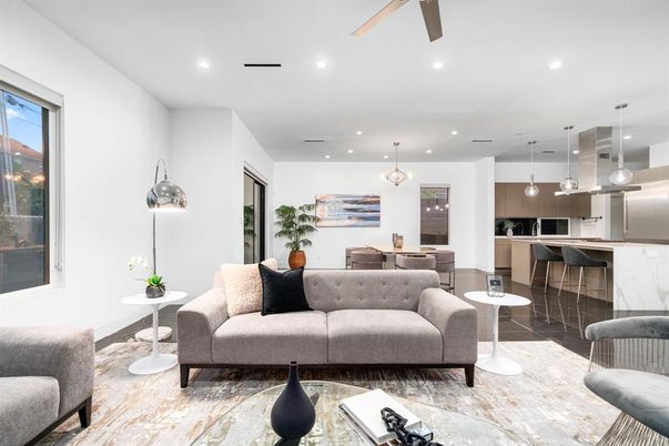 Dining room, Interior, Kitchen, Living room, Pendant Lights, Recessed Lighting, Stainless Steel Appliances