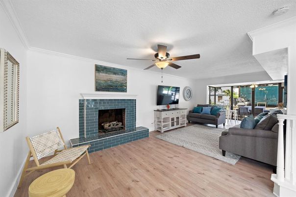 Dining room, Fireplace, Interior, Living room, Wood Texture Flooring