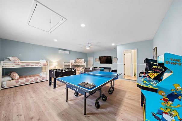 Game Room, Interior, Recessed Lighting, Wood Texture Flooring