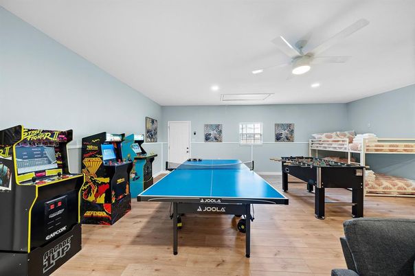 Game Room, Interior, Recessed Lighting, Wood Texture Flooring
