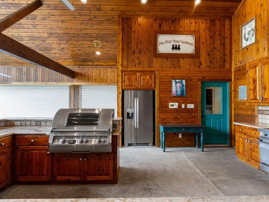 Interior, Kitchen, Recessed Lighting, Stainless Steel Appliances, Wooden Ceilings, Wooden Walls