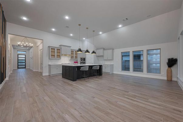 Interior, Kitchen, Pendant Lights, Recessed Lighting, Wood Texture Flooring
