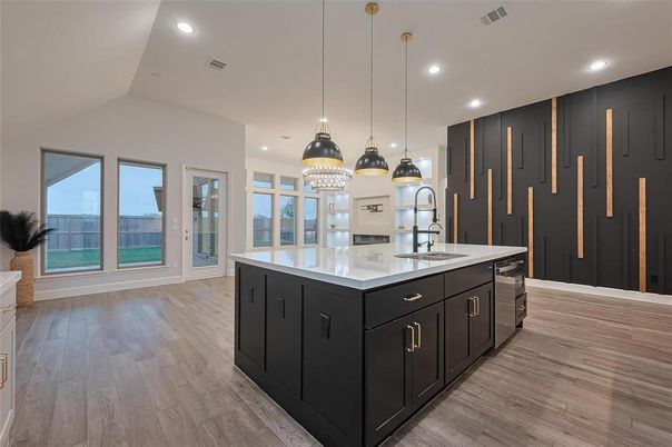 Interior, Kitchen, Pendant Lights, Recessed Lighting, Wood Texture Flooring