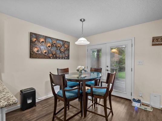 Dining room, Interior, Pendant Lights, Wood Texture Flooring